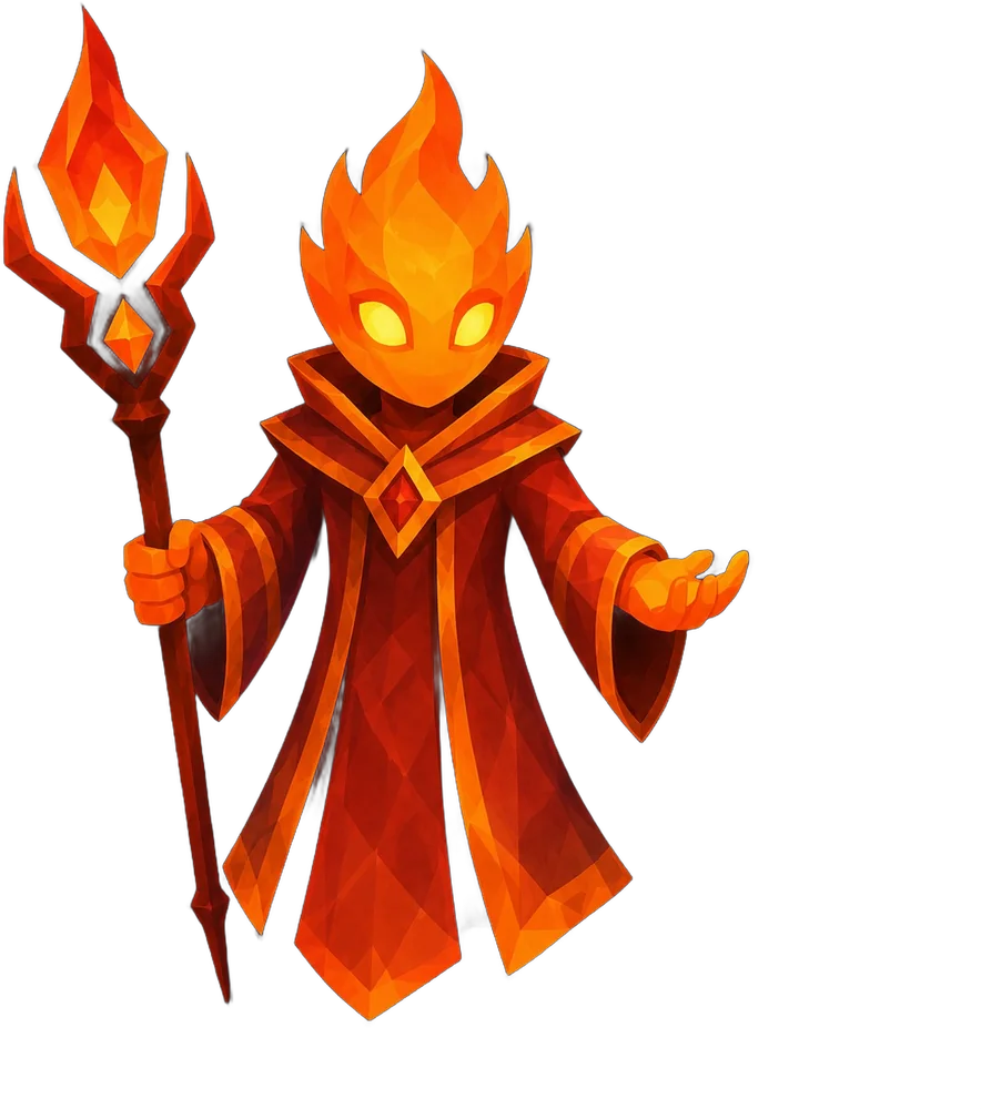 The Fire Spirit Leader raising his flaming wand